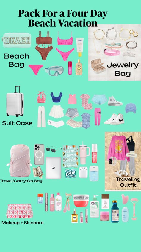 1 Week Trip Packing List, Beach Packing List For Teenage Girl, What To Pack For The Beach, Beach Trip Packing List, Pack For The Beach, Summer Bag Essentials, Trip Essentials Packing Lists, Pack For Vacation, What To Pack For Vacation