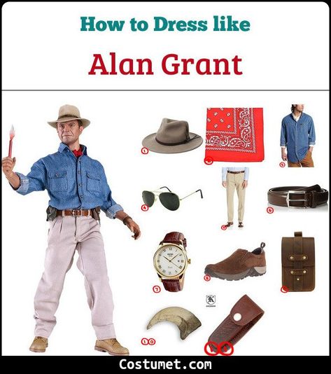 Alan Grant (Jurassic Park) Costume for Cosplay & Halloween 2021 Dr Grant Jurassic Park, Jurassic Park Costume Ideas, Jurassic Park Alan Grant, Jurassic Park Diy Costume, Alan Grant Costume, Jurassic Park Cosplay, Jurassic Park Costumes, Jurrasic Park Family Costumes, Diy Jurassic Park Costume