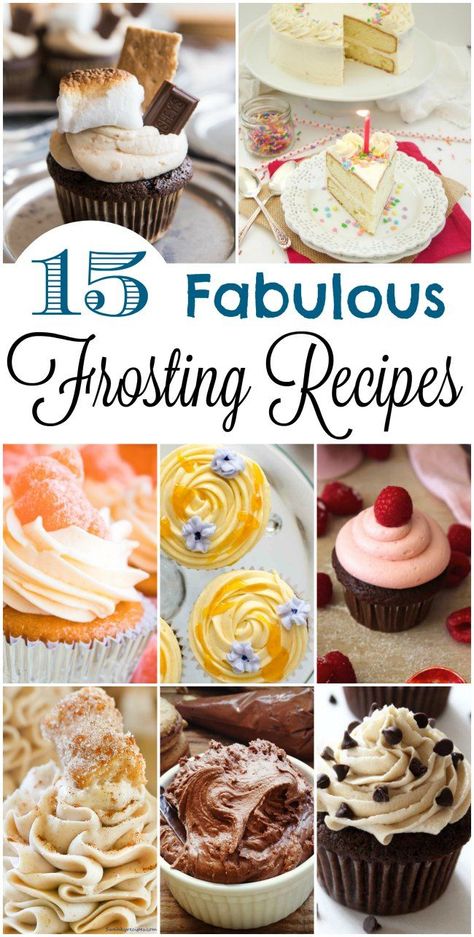 15 fabulous frosting recipes from fun, to fruity and those foundation recipes you just have to have! Perfect for cakes, cupcakes, cookies and more! Easy Cake Decorating Ideas, Recipes For Cakes, Types Of Frosting, Frosting Recipes Easy, Delicious Cupcakes, Cake Frosting Recipe, Cake Decorating Ideas, Cakes And Cupcakes, Easy Cake Decorating