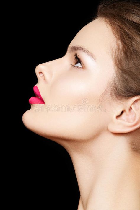 Side view female model face with perfect make-up. Beauty portrait of attractive , #AFFILIATE, #Beauty, #perfect, #attractive, #portrait, #face #ad Side View Of Face, Anti Aging Skin Care Diy, Side Portrait, Female Face Drawing, Face Profile, Simple Skincare Routine, Drawing Faces, Morning Skin Care Routine, Facial Skin Care Routine