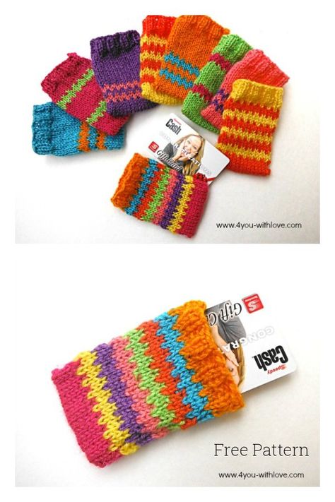 Colorful Gift Card Holders Free Knitting Pattern Knit Gift Card Holder, Knitted Gift Card Holders Free Pattern, Crochet Card Holder Pattern Free, Christmas Gift Card Holder Ideas, Gift Card Holder Ideas, Card Holder Ideas, Card Holder Diy, Christmas Gift Card Holder, Cash Gift Card