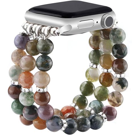 PRICES MAY VARY. 🔥 Natural Gemstone Beaded Watch Band: Beautiful and unique handmade Indian Agate natural stones beaded watch band for Apple Watch, suitable for all occasions, outfits, holidays, and all seasons. Please note every strap is unique because every natural stone is different. 🔥 Compatible Models: JR.DM popular fashion Apple watch band beaded are compatible with 42mm, 44mm,45mm and 49mm, which works for all Apple watch versions 1, 2, 3, 4, 5, 6, 7, 8, 9, and SE. Our fancy watch stret Apple Watch Bracelet Band, Custom Apple Watch Bands, Beaded Watches, Apple Watch Bracelets, Fancy Watches, Indian Agate, Iwatch Apple, Popular Fashion, Agate Bracelet