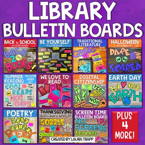 Make the Most of Your Library Bulletin Boards • The Trapped Librarian Reading Bulletin Boards Elementary, Poetry Bulletin Board, Book Bulletin Board, School Library Bulletin Boards, Library Signage, School Library Design, Interactive Bulletin Boards, School Library Displays, Library Bulletin Board