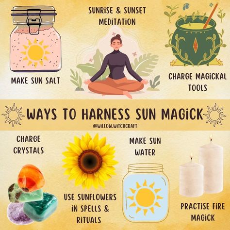 Let's have a 🌞 SUN MAGICK 🌞 day today. Some information & ideas on how to use the magick of the Sun 🌞 #topicoftheday #todaysposts #sunmagick #solarmagick #harnessthesun #magickalboosts #solarpower #waystoharnessthesun #witchcraft #magick #magickaltools Sun Magick, Solar Witch, Sun Witch, Witchcraft Knowledge, Sun Magic, Sun Worship, Witchy Tips, Which Witch, Wiccan Magic