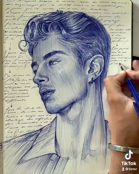 𝒯𝒽𝑜𝓂𝒶𝓈 ℒ𝑒𝓉𝑜𝓇 on Instagram: “Drawing @manurios on moleskine soft 120g sketchbook using the blue @bicstationeryfr ballpoint pen 🦋 @tletor” Blue Pen Sketch Simple, Ballpoint Pen Art, Pen Art Work, Photo Arts, Portrait Background, Pencil Sketch Images, Instagram Drawing, Easy Love Drawings, Pen Art Drawings