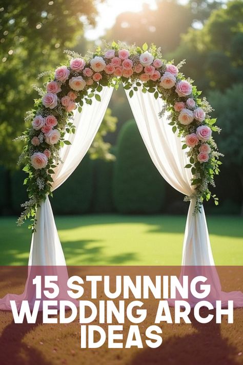 Did you know that the wedding arch can be more than just a backdrop? Discover stunning ways to personalize your wedding ceremony with unique arch designs and breathtaking decor ideas. From boho-chic vibes to timeless elegance, these 15 must-see photos will inspire you to create a memorable moment. Unveil the magic of floral arrangements, fabric drapes, and more, making your big day picture-perfect! Round Wedding Arch Decor, Wedding Floral Arches, Photo Arch Backdrops, Wedding Canopy Ideas, Simple Wedding Arch Ideas, Wedding Arch Alternative, Arch Decor Ideas, Wedding Arch Fabric, Gazebo Wedding Ceremony