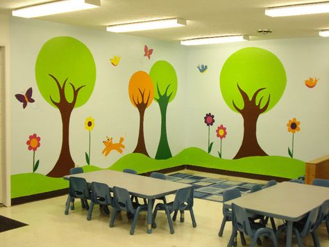 tree decoration ideas Nursery Class Decoration, Daycare Room Design, School Wall Decoration, Classroom Decor Middle, Kindergarten Decorations, Preschool Designs, Daycare Decor, Daycare Design, Diy Classroom Decorations