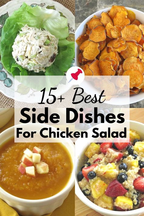 Chicken Salad Plate Presentation, Chicken Salad Sides Lunches, Chicken Salad Presentation Ideas, What To Serve With Chicken Salad, Dinner For A Party, Cold Chicken Salads, Quinoa Fruit Salad, Salad Presentation, Okra Fries