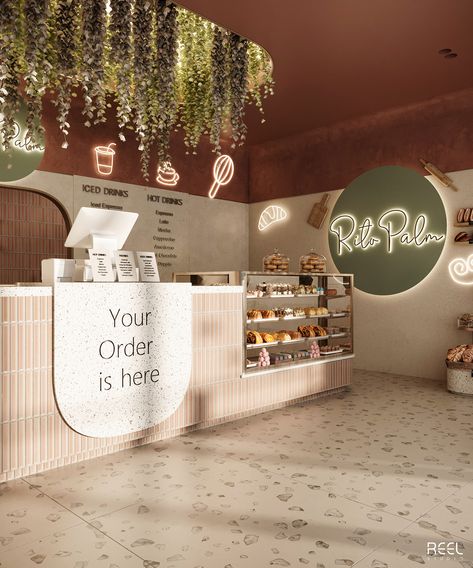 Bakery And Restaurant Design, Different Cafe Design, Bakery Retail Design, Trendy Cafe Interior, In Home Coffee Shop, Mexican Bakery Design, Bakery Store Design Interiors, Small Bakery Interior Design Ideas, Smoothie Shop Ideas