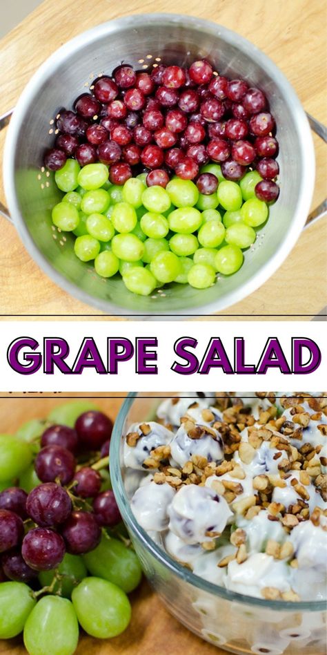 Creamy Grape Salad - Lightened Up! Yogurt Grape Salad, Easy Grape Salad Recipes, Recipe For Grape Salad, Simple Grape Salad Recipe, Grape Salad With Heath Bits, Salad Recipes Grapes, Grape Salad Recipe, British Cooking, Fruit Dips Recipes