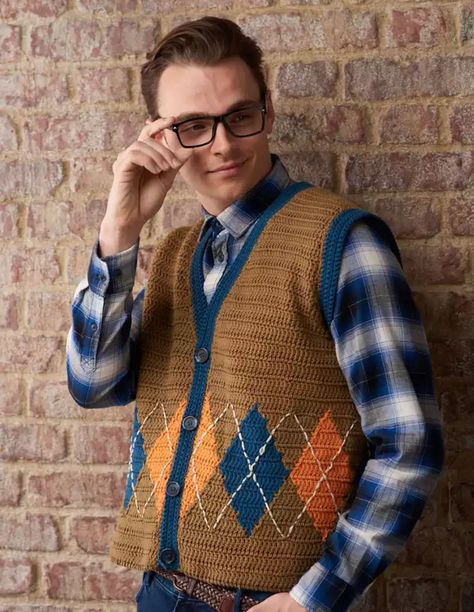 Free_mens_waistocat_crochet_pattern_alt Mens Vest Pattern, Mens Crochet, Crochet Vest Pattern Free, Waistcoat Pattern, Crochet Waistcoat, Vest Pattern Free, Crochet Men, Crochet Hoodie, Gilet Crochet