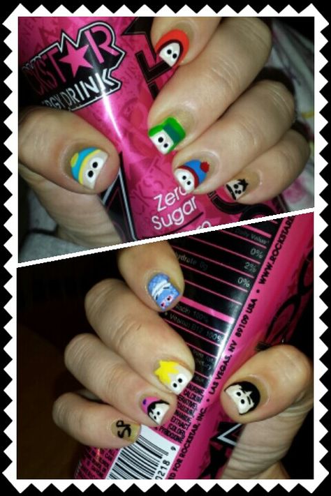 South Park nails! Hooray! South Park Inspired Nails, South Park Room Decor Diy, South Park Nails Ideas, South Park Nail Art, Southpark Nails, Emo South Park, South Park Inspired Outfits, South Park Nails, Memories Ideas