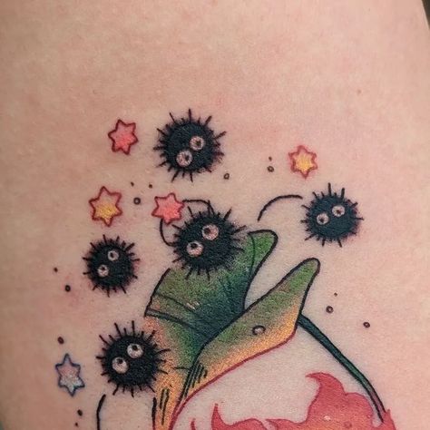 Soot Sprite Tattoo, Sprite Tattoo, Michigan Tattoos, Bestie Tattoos, Soot Sprite, Bestie Tattoo, Ghibli Tattoo, Soot Sprites, Thigh Tattoos