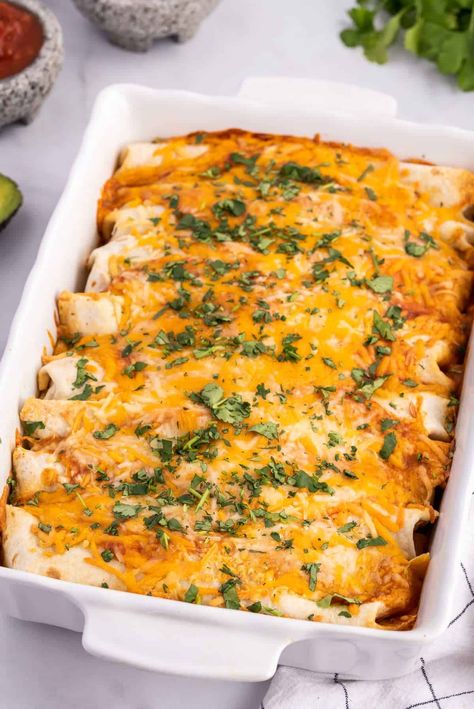 Freezer Friendly Meals Healthy, Freezer Meal Enchiladas, Freezer Enchilada Casserole, Ground Beef Freezer Recipes, Freeze Ahead Enchiladas, Asian Freezer Meals, Freezer Beef Enchiladas, Mexican Food Freezer Meals, Frozen Enchilada Casserole