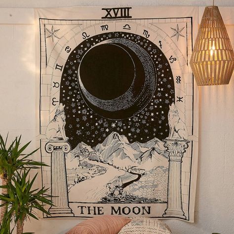 Beautiful tapestries Moon&Sun Tarot Card Tapestry, Moon Tarot Card, The Moon Tarot Card, The Moon Tarot, Mandala Tapestries Wall Hangings, Hippie Homes, Moon Tapestry, Flower Tapestry, Mandala Tapestry