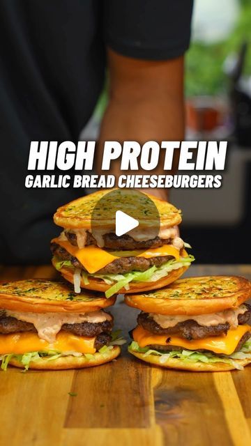 Panacea Palm | Dij 🙋🏽‍♂️ on Instagram: "Easy High Protein Garlic Bread Cheese Burgers! 🔥🧄🍔

OVER 50g Protein! Delicious & Quick 💪🏽

Check out my high protein cookbooks for over 100+ recipes just like this one! 📕👨🏽‍🍳 (link in bio)

Serves 3: 🍔🍔🍔

Calories & Macros📊
Per McGriddle: 515 calories
52g P | 30g C | 21g F

Juicy Burger Patties
- 600g lean beef mince (5% or less)
- 1 egg
- salt and black pepper to taste
- cooking spray (I use chosen foods avocado spray)

Sear on High Heat for 1-2 minutes on both sides, till crispy, be careful not to over cook 🔥👨🏽‍🍳 

Garlic Bread Buns 
- 3 Aldi brioche burger buns 
- 40g light butter 
- 2 cloves garlic (finely diced)
- chopped parsley

Secret Burger Sauce
- 60g light mayo
- 40g reduced sugar ketchup
- 8g American mustard
- 15g cho High Protein Burger, High Protein Sandwiches, Secret Burger Sauce, Garlic Bread Cheese, Protein Burger, Best High Protein Foods, Brioche Burger Buns, 50g Protein, Protein Sandwich