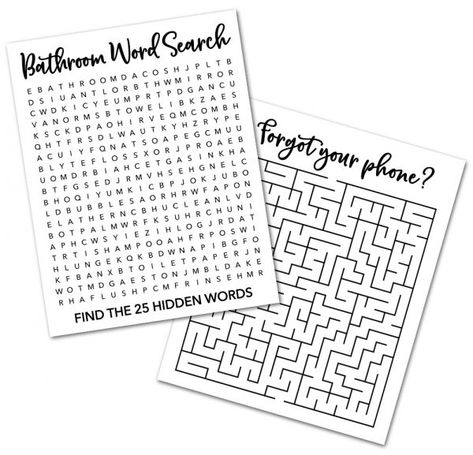 Entertain your guests with these Bathroom Word Search and Maze Puzzles. A fun and witty addition to your bathroom decor! Bathroom Word Search, Bathroom Printables Free, Printable Signs Free, Word Search Puzzles Printables, Cute Bathroom Ideas, Free Printable Word Searches, P Words, Bathroom Printables, Bathroom Oasis