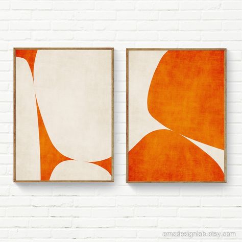 Deep Orange off White Organic Shapes Abstract Art Print Set of 2 Rich Orange Color Artwork Minimalist Sophisticated Wall Art Custom Colors - Etsy Denmark Deep Abstract Art, Black White With Pop Of Color, 2 Piece Artwork, Burnt Orange Wall Decor, Abstract Wall Art Prints, Burnt Orange Artwork, Wall Art Set Of Two, Abstract Organic Art, Abstract Art Minimalist