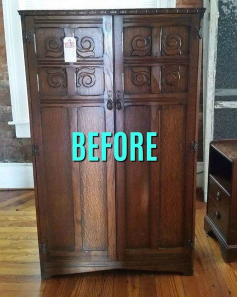 Wow! This makeover is so gorgeous! Antique Wardrobe Makeover, Vintage Wardrobe Makeover, Old Wardrobe, Furniture Wardrobe, Antique Wardrobe, Wardrobe Makeover, Front Rooms, Furniture Rehab, Vintage Wardrobe