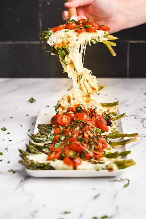 Easy Sheet Pan Caprese Asparagus — Marley's Menu Caprese Asparagus Recipes, Caprese Roasted Asparagus Recipe, Asparagus Caprese Salad, Roasted Eggplant Caprese, Caprese Roasted Asparagus, Balsamic Asparagus Recipes, Bruschetta Asparagus, Mediterranean Asparagus, Easter Asparagus