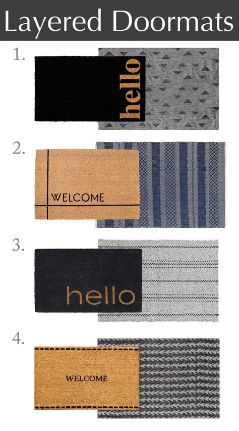 Easy and affordable front porch decor ideas you can do to create a welcoming curb appeal and dress up your entryway. Find out how to layer doormats, mix and match doormats, and more doormat ideas. Get all the front porch inspiration you need to get the best layered doormat combination. Doormat Layering Guide and front porch decor ideas! #layereddoormat #doormat #entryway #porch #diy #decor #designinspo Doormat Layering, Layered Doormat, Craftsman Style Porch, Front Porch Mat, Doormat Ideas, Front Porch Inspiration, Porch Inspiration, Front Porch Decor Ideas, Porch Mat