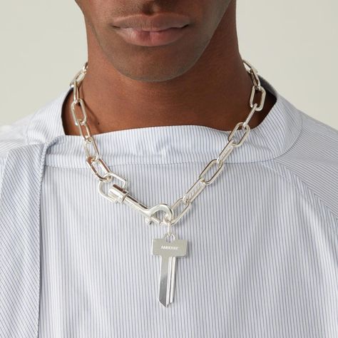 #AMBUSH NOBO Sterling silver MIX CHAIN KEY NECKLACE.Now avail at our WEBSHOP and WORKSHOP Sterling Silver Amulet Charm Necklace With Adjustable Chain, Silver Stainless Steel Chain Necklace For Streetwear, Ambush Necklace, Luxury Sterling Silver Amulet Charm Necklace, Adjustable Nickel-free Alloy Charm Necklaces, Menswear Accessories, Key Necklace, Mens Accessories Fashion, Chain Necklace