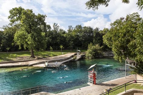 Visiting Barton Springs Pool | Visit Austin, TX Zilker Park, Visit Austin, Barton Springs, Lady Bird Lake, Long Weekend Getaways, Austin City Limits, Swimming Holes, Texas Hill Country, Southern Living