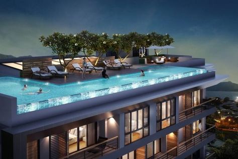 25 Stunning Rooftop Swimming Pool Ideas For Luxurious Escapes Roof Pool, Fully Furnished Apartment, Kolam Air, Amazing Pools, Vintage Bathroom Decor, Pool View, Patong Beach, Rooftop Design, Indoor Pools