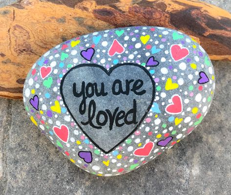 You are loved rock Kindness Stones, Paint Shells, Valentine Rocks, Stone Paintings, Blue Rocks, Drawing Rocks, White Paintings, Garden Rocks, Rocks Painted