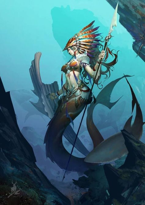 Warrior Mermaid, Mermaid Warrior, Water Spirits, Mermaid Song, Mermaid Cosplay, Warrior Concept Art, Mermaid Images, Fantasy Mermaids, Samurai Artwork