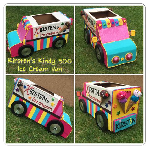 Kindy 500 cardboard ice cream van by Melissa L. Kindy 500 Ideas, Diy Ice Cream Truck Cardboard Boxes, Kindy 500 Cars, Ice Cream Truck Cardboard, Diy Ice Cream Truck, Transportation Parade, Kindy 500, Cardboard Ice Cream, Cardboard Boxes Kids