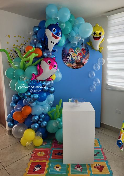 Baby Shark Backdrop Balloons, Baby Shark Arch Balloon, Baby Shark Balloons, Baby Shark First Birthday Party Boy, Baby Shark Backdrop Ideas, Baby Shark Balloon Decoration, Baby Shark Birthday Party Boy Decoration, Baby Shark 1st Birthday Boy, Baby Shark Balloon Garland