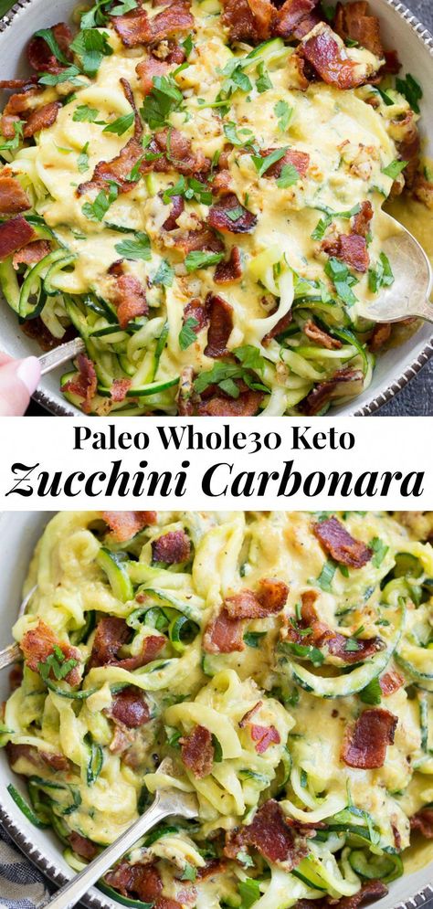 Low Carb Dairy Free, Zucchini Carbonara, Courgette Pasta, Paleo Zucchini, Whole30 Keto, Whole30 Dinners, Dairy Free Paleo, Low Carb Zucchini, Zucchini Pasta