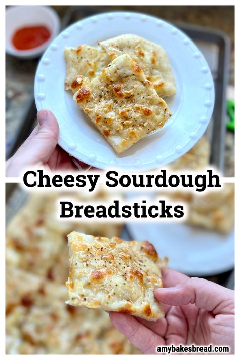 Easy, cheesy sourdough breadsticks get gobbled up every time I make them. They are incredibly tasty and the perfect beginner sourdough recipe. Think: simple sourdough dough mixed together, fermented for a few hours and then topped with freshly shredded cheese and herbs. Bake these up and enjoy the melty goodness of cheesy sourdough breadsticks. Sourdough Cheesy Bread, Sourdough Discard Cheesy Bread, Sourdough Cheesy Garlic Bread, Sourdough Cheese Bread Sticks, Sourdough Garlic Cheese Bread, Sourdough Discard Garlic Bread Sticks, Sourdough Cheese Sticks, Sourdough Garlic Bread Sticks, Sourdough Discard Bread Sticks