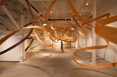 Ribbon Installation, Energy In Motion, Interior Collage, Movable Walls, Artistic Installation, Cube Design, Ribbon Art, Wall Installation, Sculpture Installation