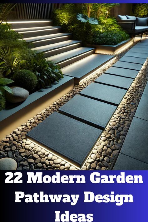 22 Modern Garden Pathway Design Ideas Outdoor Entrance Ideas, Creative Workspace Design, Pathway Design, Winter Pansies, Winter Containers, Wooden Pathway, Container Garden Ideas, Modern Patio Design, Ornamental Cabbage