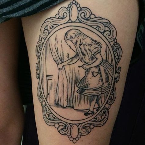 Vintage Alice In Wonderland Tattoo, Victorian Frame Tattoo, Victorian Tattoo Vintage, Victorian Tattoo Ideas, Side Leg Tattoo, Inside Illustration, Victorian Tattoo, Tattoo Prints, Skeleton Tattoo