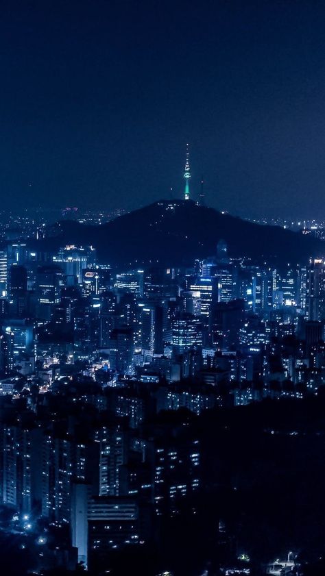 Dark Blue Korean Aesthetic, Seoul Night, Korea Wallpaper, South Korea Seoul, Cityscape Photography, Korea Travel, Seoul Korea, City Photography, Night City