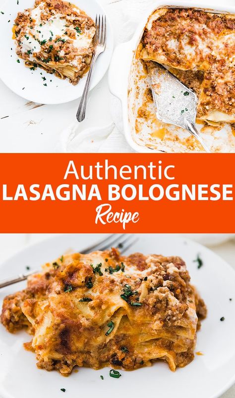 Authentic Classic Lasagna Bolognese Recipe - If you're looking to get a lasagna recipe straight from Italy, then this version is exactly that.  It is loaded with homemade lasagna noodles, bolognese sauce, béchamel sauce, mozzarella and Parmesan for an unbelievable flavor. Authentic Lasagna Recipe, Authentic Lasagna, Lasagna Bolognese Recipe, Bolognese Lasagna, Easy Lasagna Recipe With Ricotta, Authentic Italian Lasagna, Homemade Lasagna Noodles, Authentic Bolognese, Lasagna Recipe With Ricotta