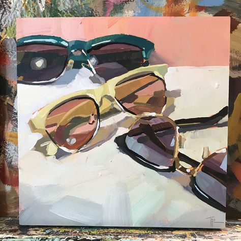 Teddi Parker on Instagram: “Sunglasses Parade.  8x8in acrylic on birch wood canvas.  My favorite part in the last still life was painting the sunglasses- so I…” Teddy Parker, Still Life Pictures, Art 2024, Daily Painters, Beautiful Oil Paintings, Gcse Art, Daily Painting, Still Life Art, Wood Canvas