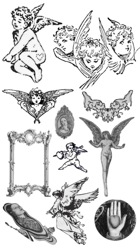 fine art, cherub tattoo designs Realism Cherub Tattoo, Cherub Collar Bone Tattoo, Vintage Cupid Tattoo, Cupid Tattoos For Women, Cherub Tramp Stamp, Cherub Art Tattoo, Baby Cherub Tattoo, American Traditional Cherub, Cherub Tattoo Traditional