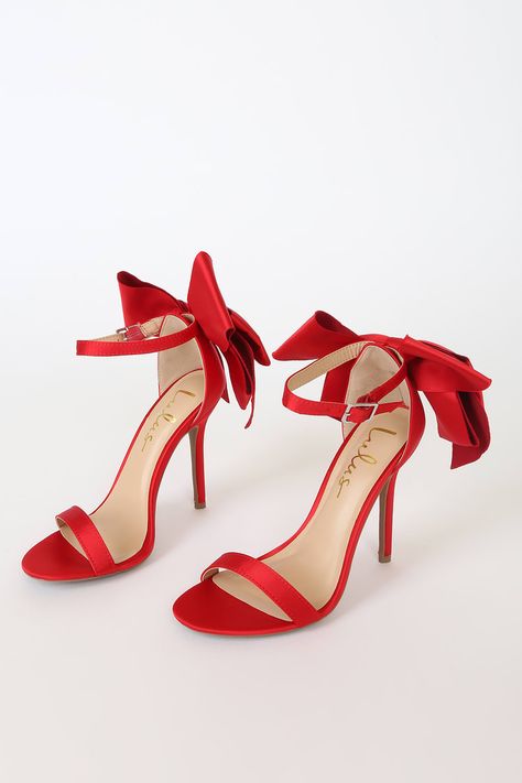 Red Bow Heels, Red Satin Heels, Bow High Heels, Cute Shoes Heels, Prom Heels, Ankle Strap High Heels, Red High Heels, Satin Heels, Size 11 Heels