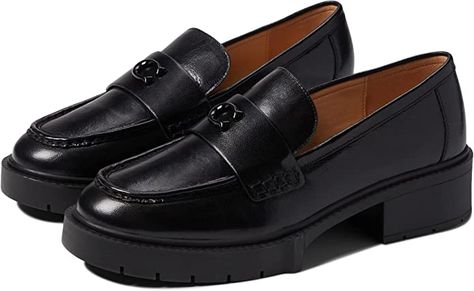 Amazon.com | COACH Leah Leather Loafer Chalk 8 B (M) | Loafers & Slip-Ons Coach Loafers, The Virgin Islands, Loafer Style, Chunky Loafers, Patent Leather Loafers, Black Leather Loafers, Black Shoes Women, Loafers Style, Black Loafers