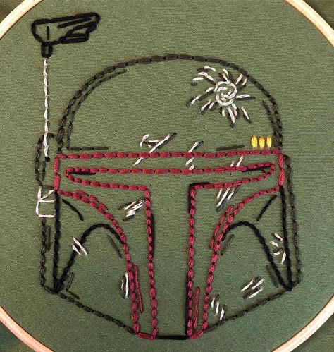 Boba Fett Embroidery, Geeky Embroidery Patterns, Star Wars Hand Embroidery, Lightsaber Embroidery, Starwars Embroidery, Star Wars Embroidery, Embroidery Quotes, Diy Embroidery Shirt, Punch Needling