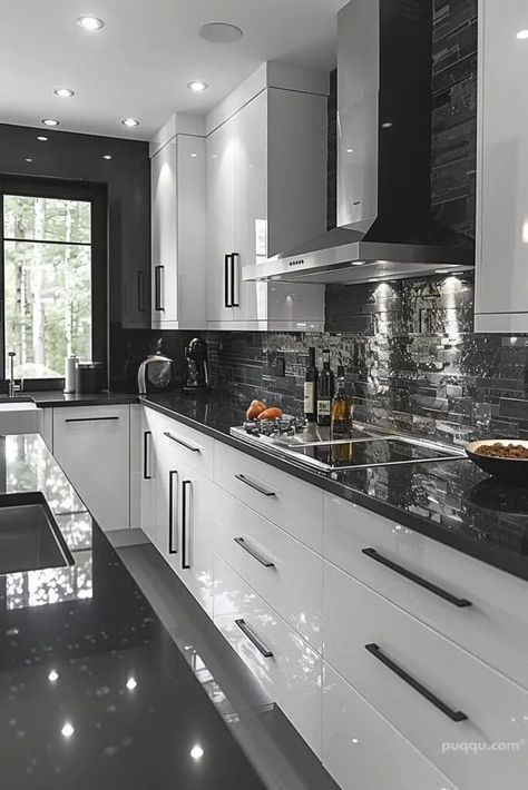 Black And White Modern Kitchen, White Modern Kitchen Ideas, Bedroom Canvas Art, Black And White Living Room Decor, Spanish Style Kitchen, Home Black And White, Bedroom Decor Inspirations, Latest Kitchen Designs, Kitchen Accesories