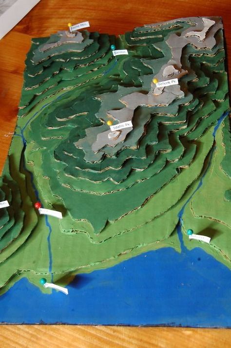 DIY “Topographical Map" for learning about different geological formations Geography Project, Montessori Geography, Topography Map, Geography For Kids, Geography Activities, Teaching Geography, Homeschool Geography, Map Projects, Geography Lessons