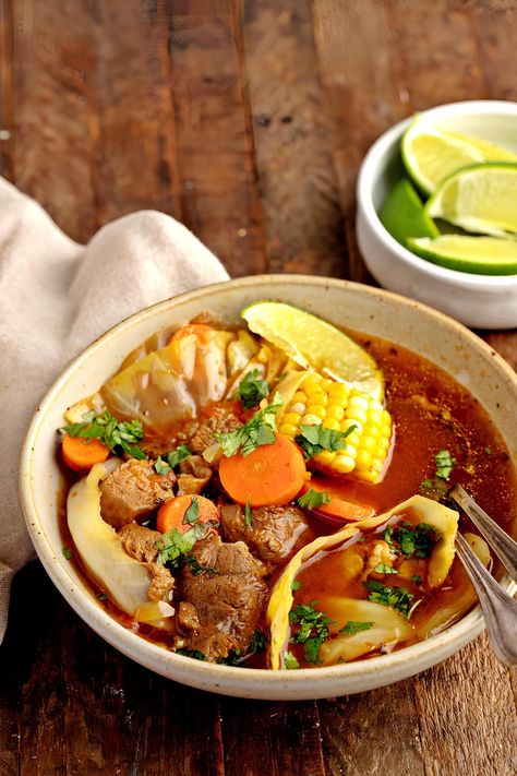 Try caldo de res to warm up from the inside out! This Mexican beef soup is full of beef, veggies, tomatoes, and tasty garnishes. You'll love it! Ground Beef Vegetable Soup, Recipe For Ground Beef, Texmex Recipes, Mexican Beef Soup, Caldo Recipe, Beef Vegetable Soup, Veal Recipes, Mexican Beef, Beef Barley