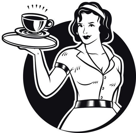 Retro Waitress, Coffee Clipart, Coffee Tattoos, Vector Art Design, Retro Diner, Retro Images, Cafe Logo, Clip Art Vintage, Stencil Art