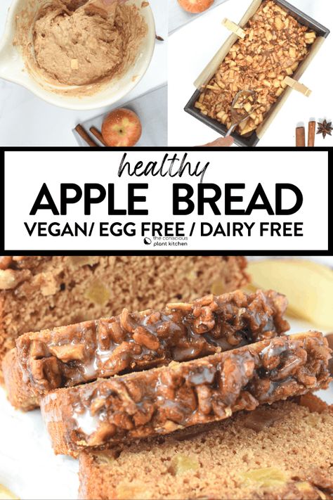 An easy one-bowl vegan apple bread recipe ready in 15 minutes with simple ingredients that you probably have a home right now! This moist apple streusel bread with sweet apple pieces is the best vegan breakfast to celebrate the Fall season! Vegan Apple Bread, Recipe With Apple, Apple Banana Bread, Best Vegan Breakfast, Vegan Breads, Apple Bread Recipe, Baking Vegan, Apple Cinnamon Bread, Apple Streusel