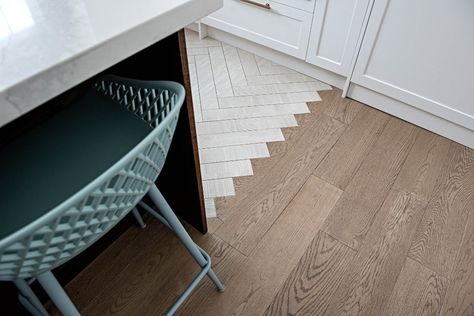 Herringbone Tile Transition, Different Flooring Transition Kitchen Tile, Tile Meets Wood Floor Transition, Kitchen To Living Room Floor Transition, Hexagon Tile Wood Transition, Tile To Timber Floor Transition, Wood Floor Transition Ideas, Wood And Ceramic Flooring Transition, Tile To Wood Floor Transition